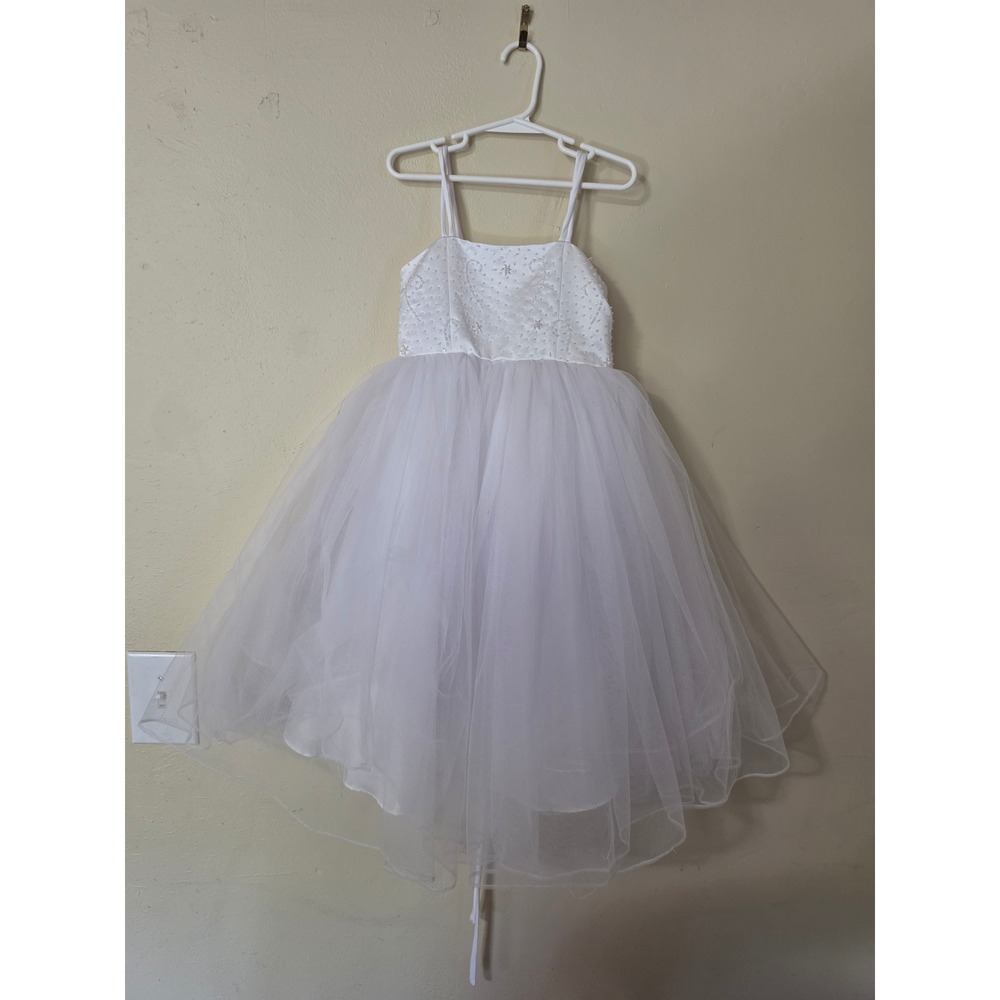 Kids Dream White Beaded Tulle Flower Girl Communion Dress Corset Back Size 4